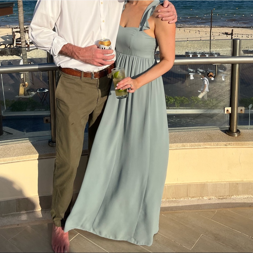 Show Me Your Mumu June Maxi Dress — Silver Sage Crisp — size small